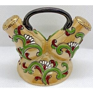 Vintage Nippon Hand Painted Double Sided Salt & Pepper Shaker Cream Floral Rare